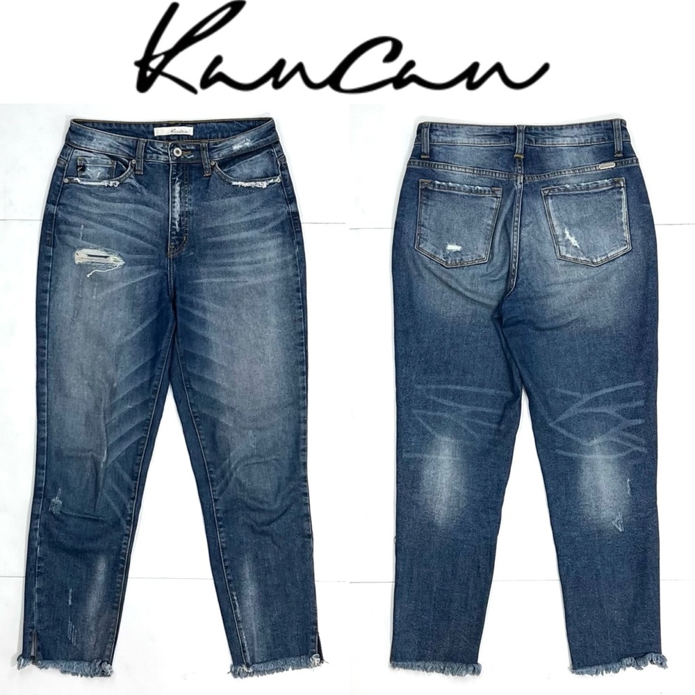 KanCan Women’s Distressed Cropped Mom Jeans